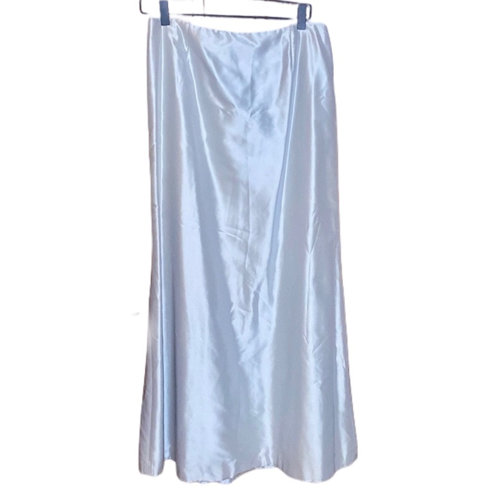 CARMEN MARC VALVO Collection Silk blend Silver Steel Blue long Maxi Skirt Sz 10